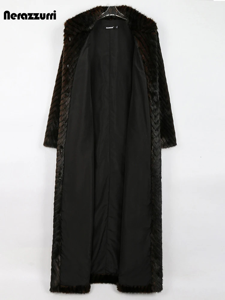 Sapphire winter special long thick warm ious elegant striped fluffy faux mink coat womens stand up collar Maxi coat 241107