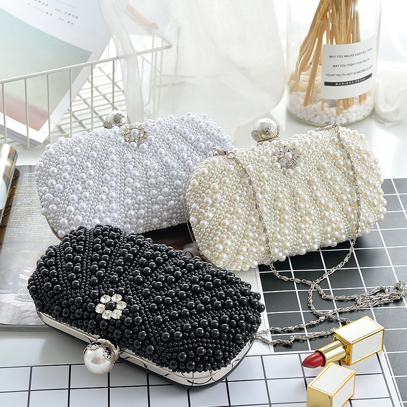 Kingluck Womens Faux Pearl Cascading Bead Rhinestone Evening Clutch Fashion Purse