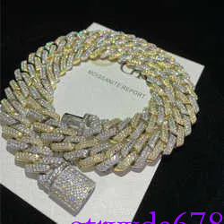 14mm Two Tone Vvs Necklace Sterg Sier Hip Hop Jewelry Moissanite Dia Cuban k Chain