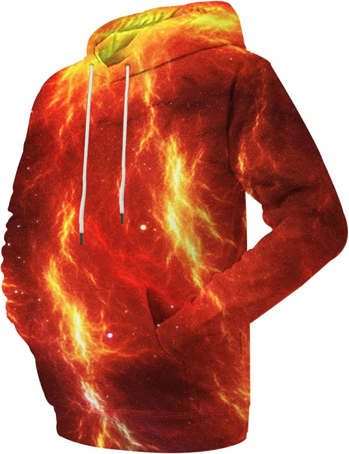 Hoodie for Mens Womens Unisex Realistic 3D Print Galaxy Pullover Hooded Sweatshirt Hoodies with Big Pockets Graphic Trendy Orange Red Pattern
