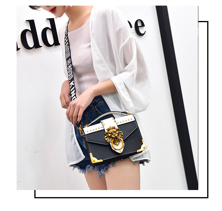 Fashion Women Metal Lion Handbags Crossbody Bags Rivet Shoulder Bags Purse Mini Square Messenger Bag