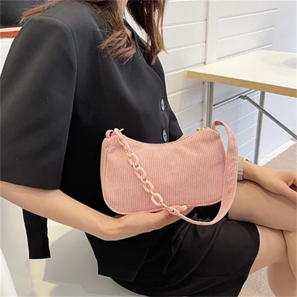 Fashion Vintage Handbags Women Autumn Winter Corduroy Underarm Bag Zipper Shoulder Small Bags Female Soft Casual Clutch Handbag