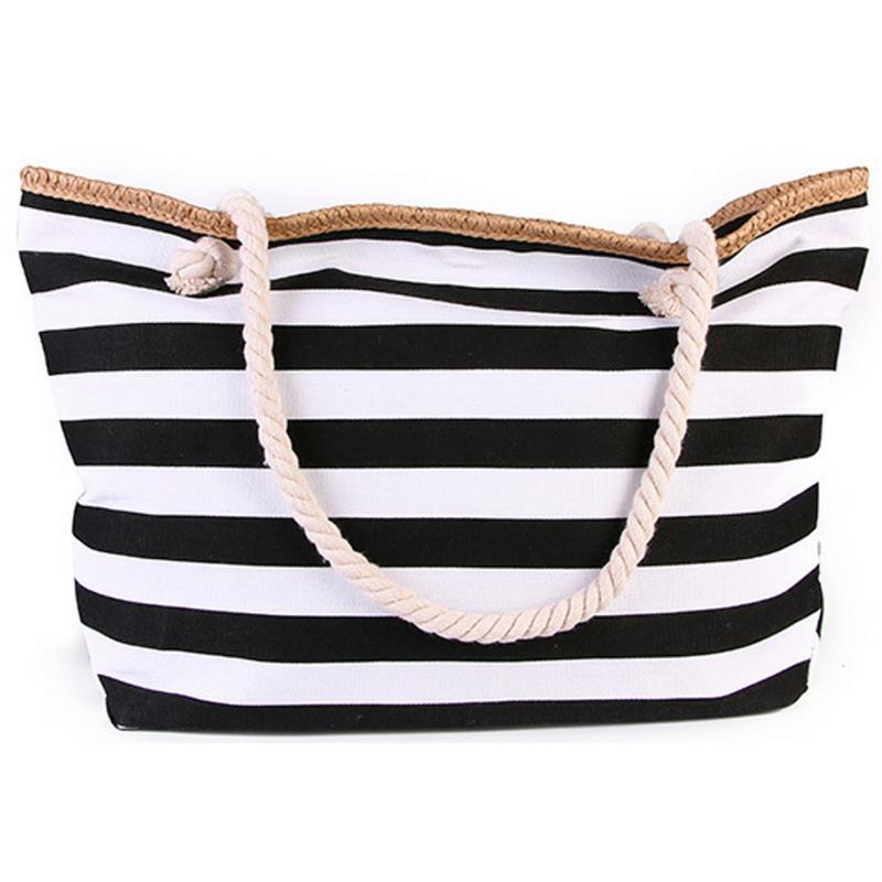 2019 New Beach Tote Bag Fashion Women Canvas Summer Large Capacity Striped Shoulder Bag Tote Handbag Shopping Shoulder Bags