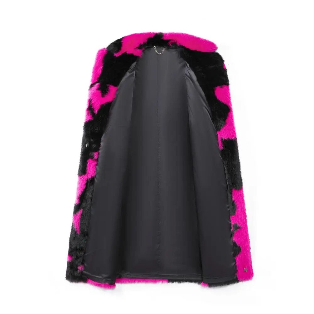 Winter Womens Coat Cow Pattern Comparative n Artificial Fur Mink Coat Waist Bag Coat 241107