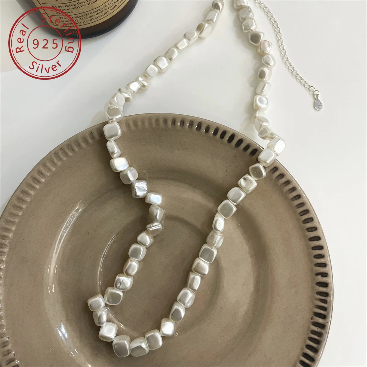 925 silver irregular shell pearl necklace Korean style minimalist style suitable for daily activities 241107
