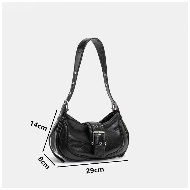 Women Y2K Fashion Shoulder Bags Black PU Leather Underarm Bags Ladies High Quality Handbags Hot Girls Armpit Bags Wallet Purse
