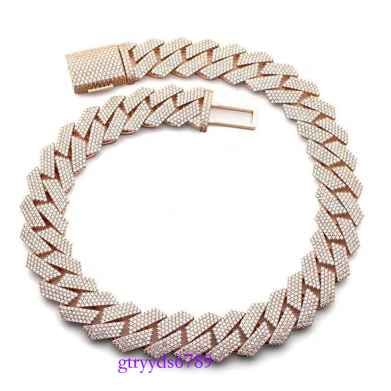 Dia Gold Necklace 20mm Width 3 Row Hop Hip Jewelry Iced Out Moissanite Dias Cuban k Chain Necklaces Designer Bracelet Free