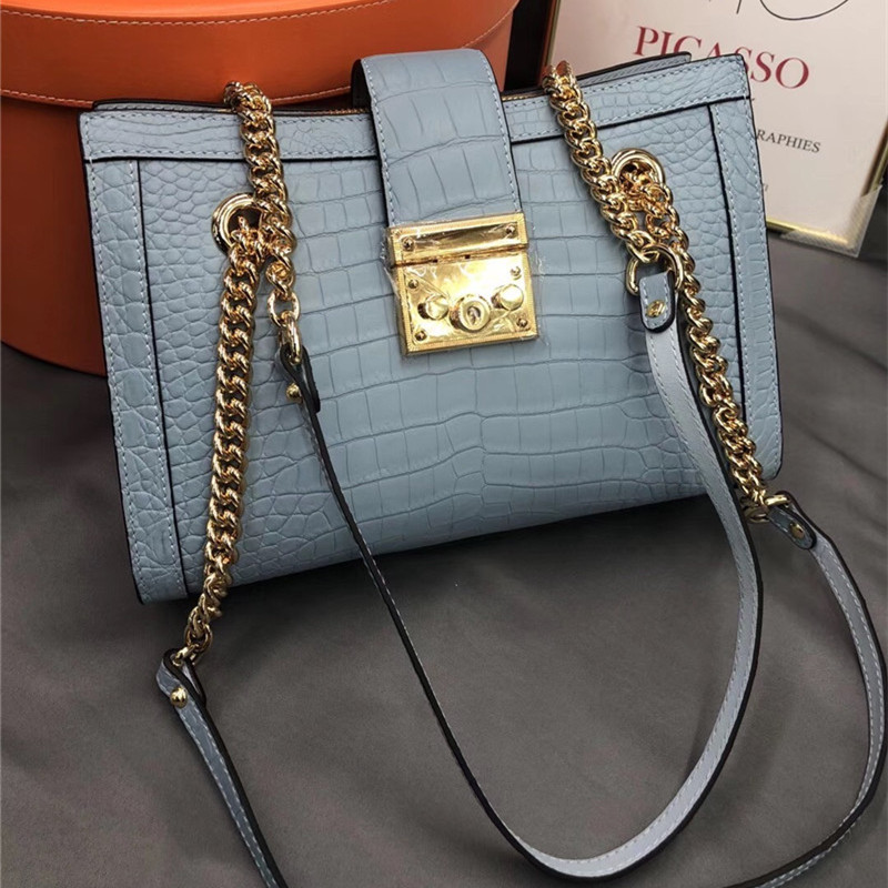 Fancy Genuine Crocodile Belly Skin Female Small Gray Blue Purse Women Flap Bag Exotic Alligator Leather Lady Single Shoulder Bag