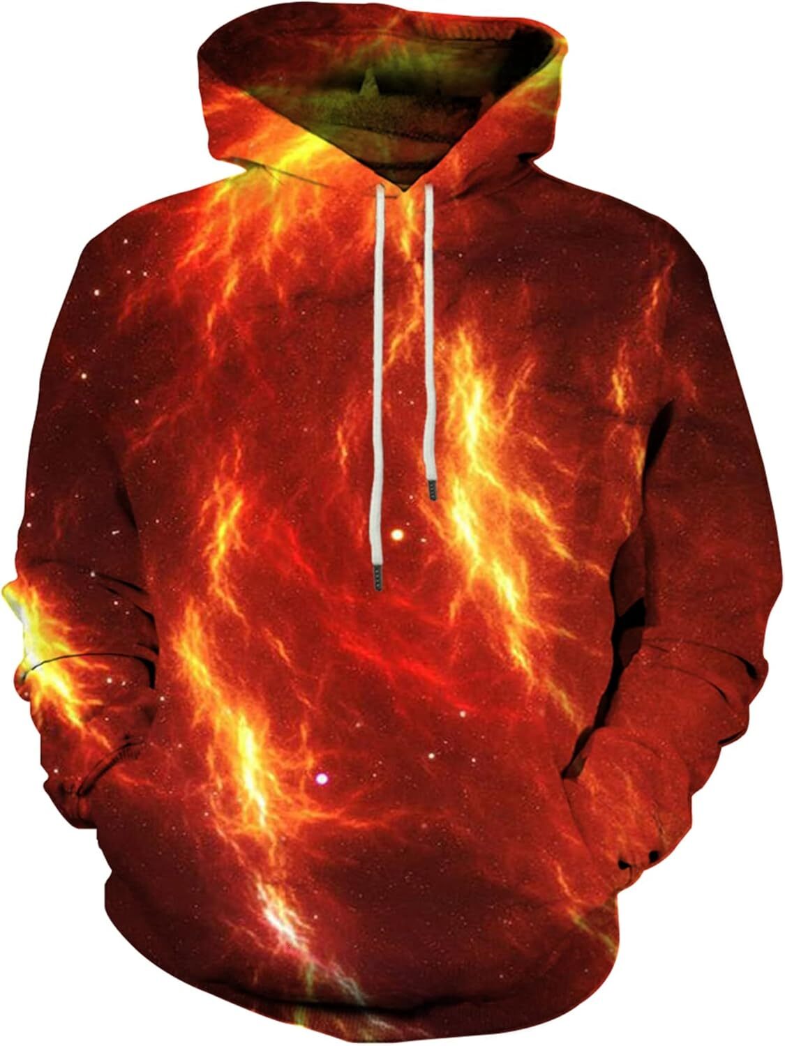 Hoodie for Mens Womens Unisex Realistic 3D Print Galaxy Pullover Hooded Sweatshirt Hoodies with Big Pockets Graphic Trendy Orange Red Pattern