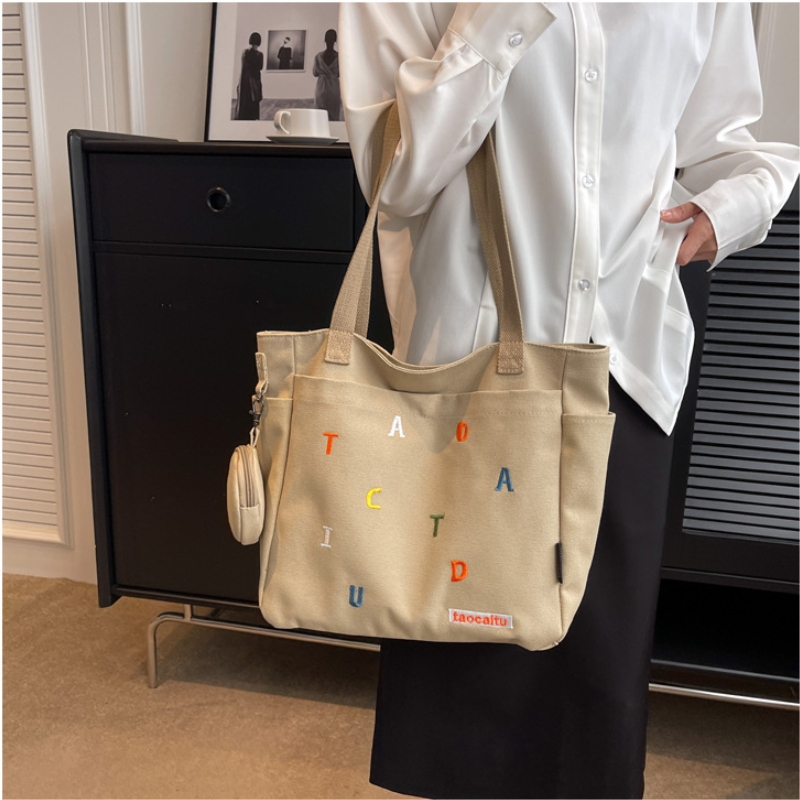 Student Class Commuting Shoulder Bag Women's Canvas Large Capacity Tote Bag Versatile Simple Shoulder Handbag