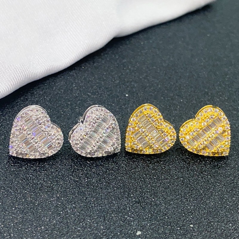 S925 Sterling Silver Gold Plated Pass Test Moissanite Diamond Heart Studs Earrings Nice Gift for Men Women Moissanite Earrings
