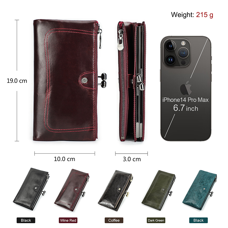 CONTACT'S Genuine Leather Wallets for Women Metal Frame RFID Card Holder Coin Purses Female Bag Luxury Designer Women's Purses