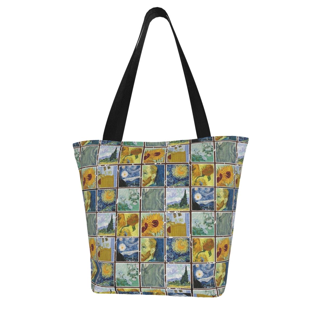 Eco Shopper Bag Women Casual Canvas Large Capacity Van Gogh Grocery Shopping Bag Daily Use Handbag Double Sided Shoulder Handbag