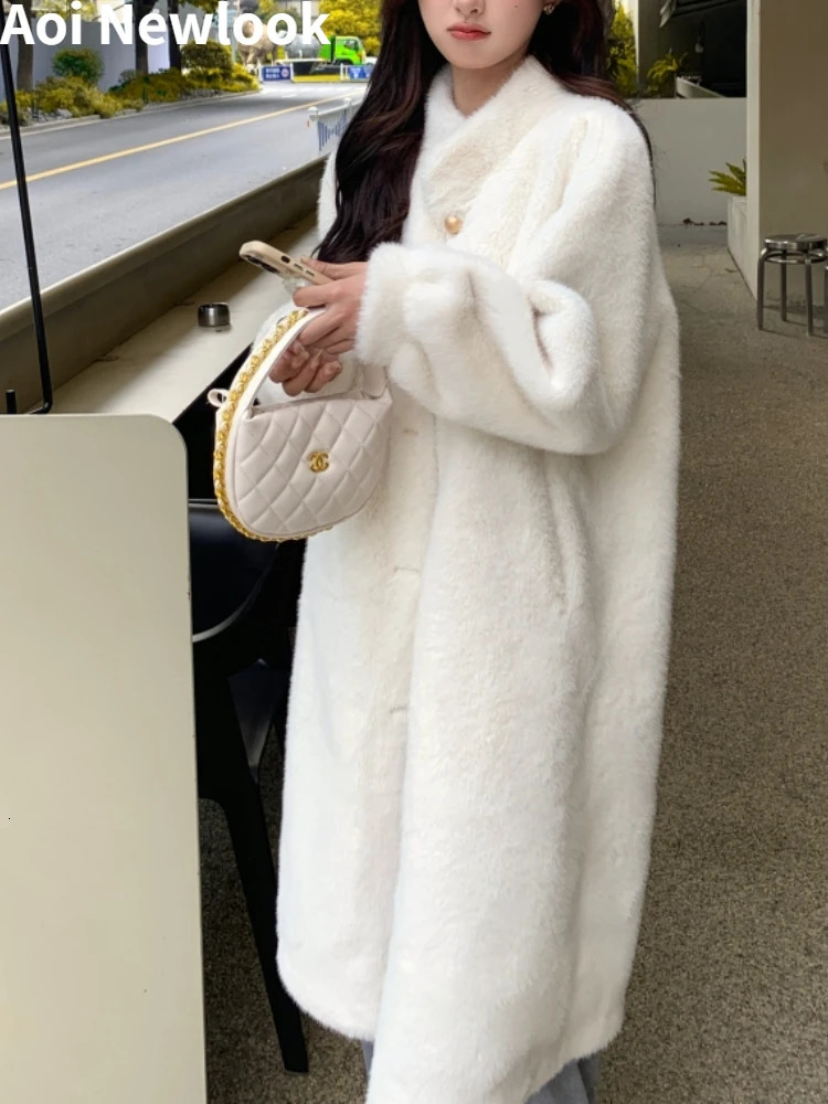 Fashion commuting fur coat womens autumn and winter high-quality wool one-piece long casual warm mink jacket 241107