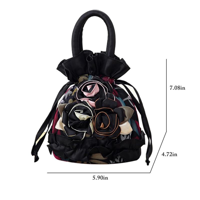Fashion Small Women Leather Bucket Bag Handbag Floral Lace Drawstring Shoulder Bag Messenger Crossbody Bags Purses