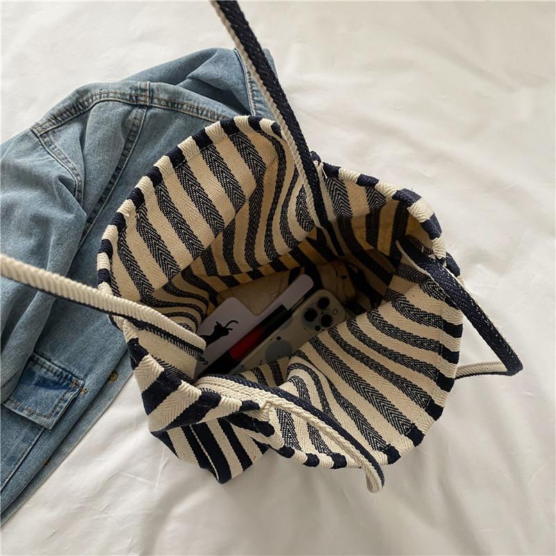 Large Capacity Canvas Women Shopper Tote Simple Striped Shoulder Bag Female Casual Multifunctional Travel Top-handle Handbag