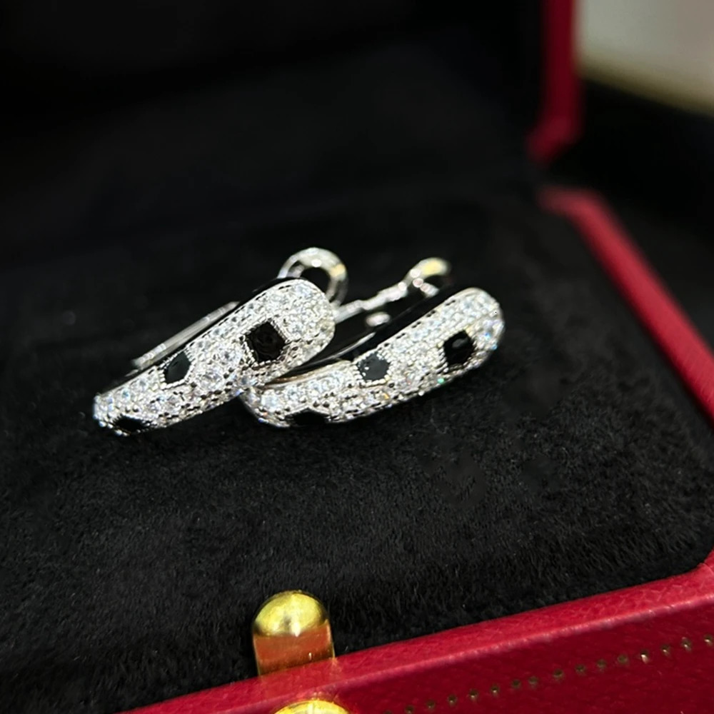 AYJEWELRY Solid 925 Silver Black Enamel Leopard Ring Earrings Womens Jewelry Wholesale 241106