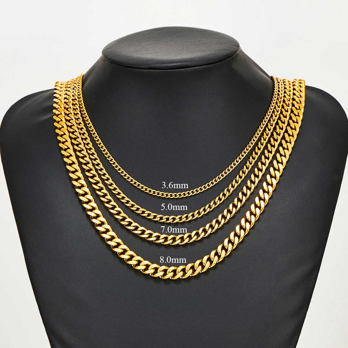 3.6mm5mm6mm7mm8mm Gold Color Stainless Steel Cuban Link Chains Classic Men Boy Curb Chunky Necklace 14 to 30 Inches 241107