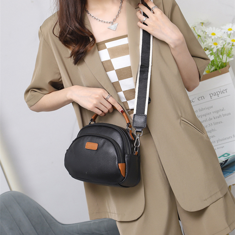 Two Straps, Women's Genuine Leather Shoulder Bag High Quality, Multiple Compartments, Ladies' Commuting Crossbody Small Bag