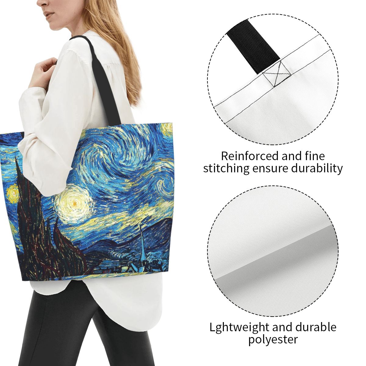 NOISYDESIGNS Women's Shoulder Tote Bag Female Van Gogh Art Oil Painting Handbag Foldable Beach Shopper Bag Large Shopping Bags