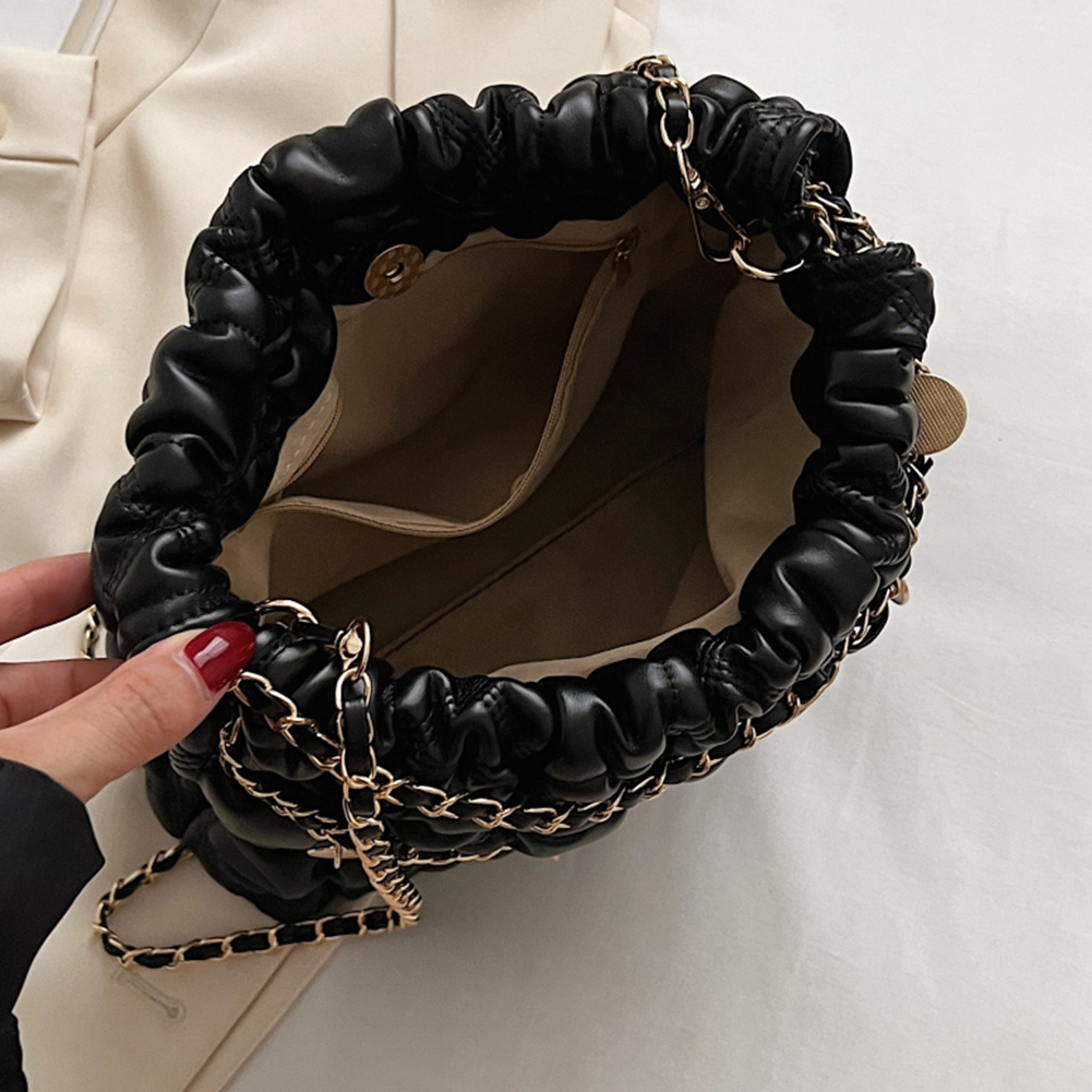 Quilted Pleated Crossbody Bag for Women Padded Shoulder Bag Design Tote Luxury Chain Drawstring Bucket Bag Casual Handbags Sac