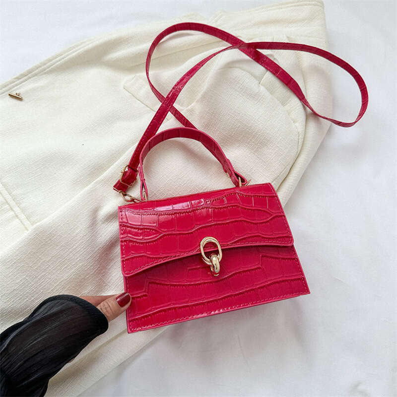 Solid color women's 2023 new crossbody casual hand-held small square temperament stylish single shoulder crocodile pattern bag