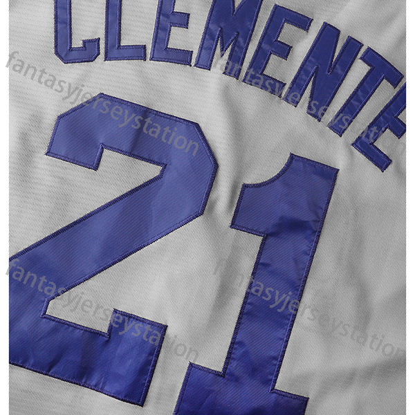 Men's #21 Gray Embroidered Baseball Jersey CLEMENTE Polyester Top, V-Neck, Knit Fabric, Loose Fit, Sports Style for Training, Team Sports, Party,