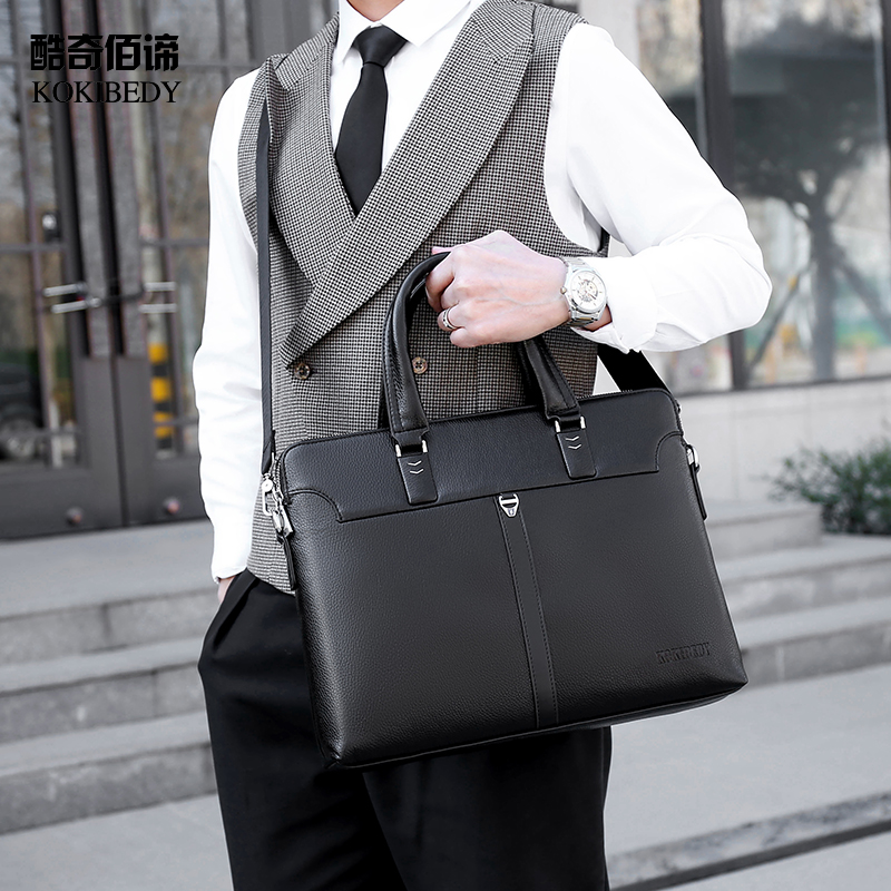 New Men Briefcase Bags Business Leather Bag Shoulder Messenger Bags Work Handbag 14 Inch Laptop Bag Multifunctional Zipper Bag