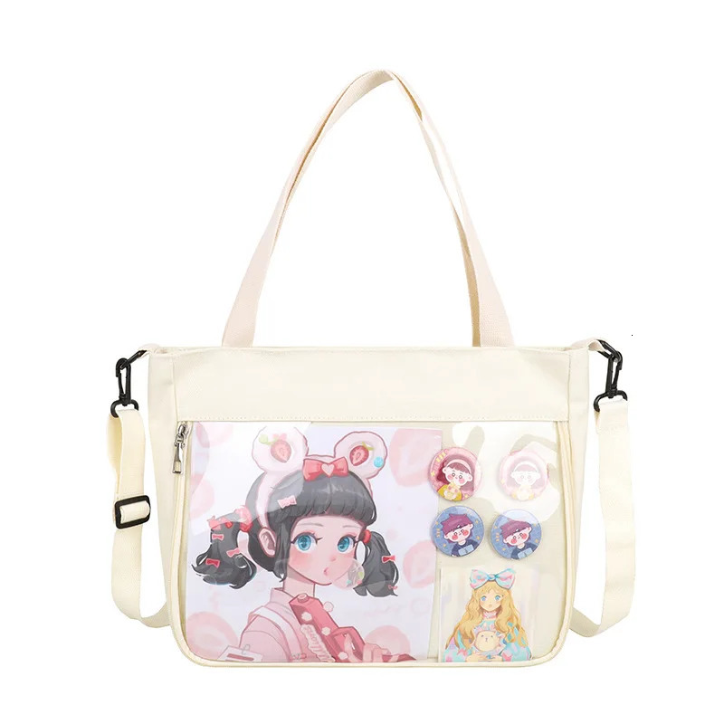 2025S New Free Shipping Designer Bag Japanese Haruku Canvas Womens Transparent Pocket Itabag Mochila High School Girls Uniform JK Cross Shoulder Bag