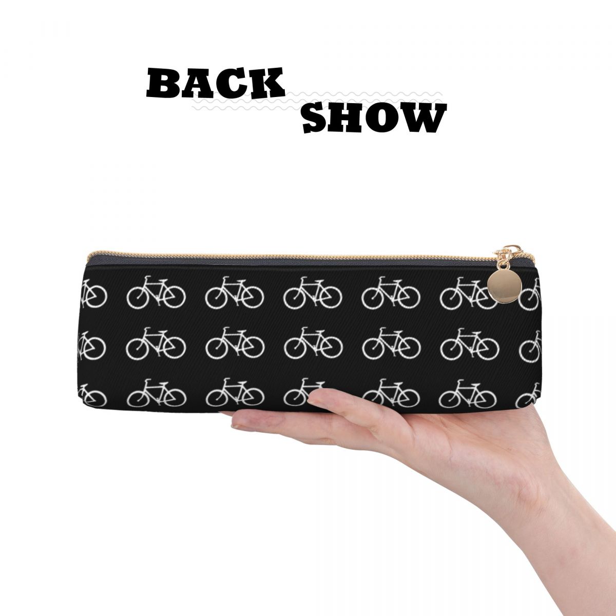 White Bicycles Leather Pencil Case Vintage Bikes Back to School Boy Girl Pencil Box Vintage Large Capacity Triangle Pen Pouch