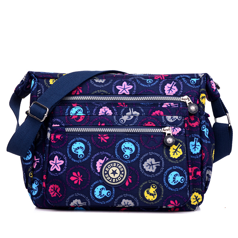 Bolso de hombro de tela de moda para mujer, bolso cruzado de nailon impermeable con estampado floral y cremallera, estilo preppy