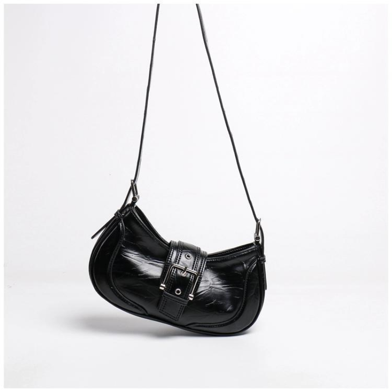 Women Y2K Fashion Shoulder Bags Black PU Leather Underarm Bags Ladies High Quality Handbags Hot Girls Armpit Bags Wallet Purse