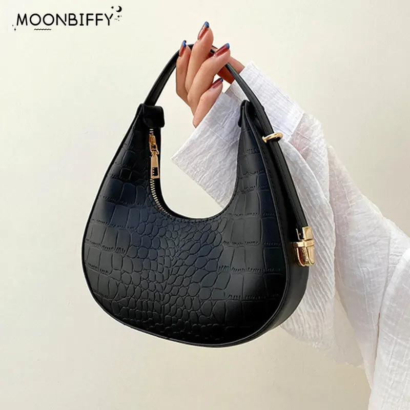 Fashion Alligator Pattern Shoulder Bags for Women Small Handle Underarm Bag Clutch Luxury Pu Leather Female Handbag with Purse