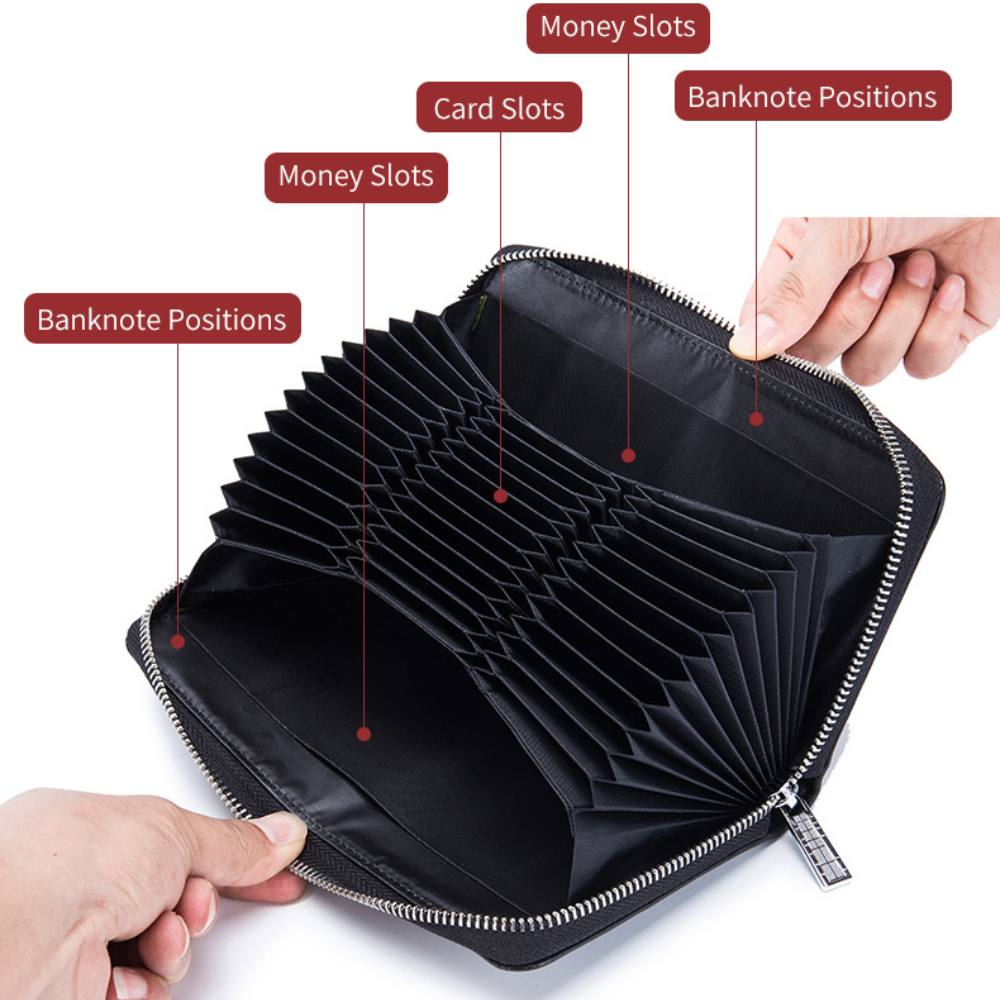 Multifunctional Genuine Leather Long Wallet Passport Bag Rfid Card Pack Large Capacity Business Card Bag for Men and Women