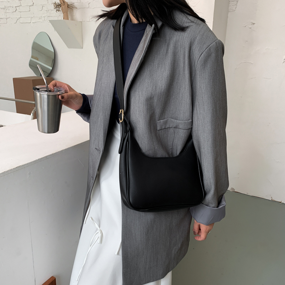 Women Casual Simple Solid Color Crossbody Handbags Fashion Crescent Vintage PU Leather Ladies Daily Shoulder Messenger Bags