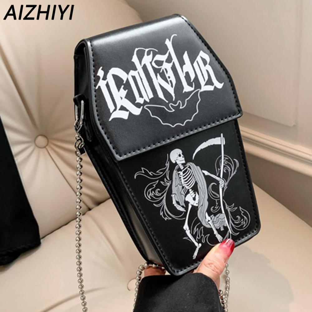 Gothic Coffin Shape Shoulder Bag for Women Halloween PU Leather Crossbody Bag Funny Halloween Phone Bag Make Up Cosmetic Bag New