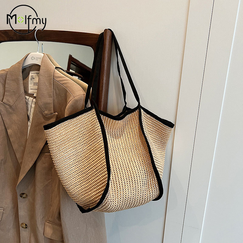 Women's Beach Bags Fashion Versatile Large-capacity Braid Shoulder Bags Designer Woven Summer Bags Ladies Leisure Tote Bag 2024