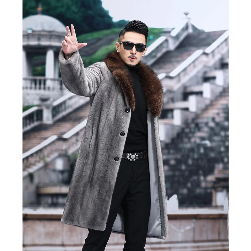 S-6XL size fashionable mens winter jacket gray warm mink velvet mens jacket loose outdoor sports and leisure long park 241107