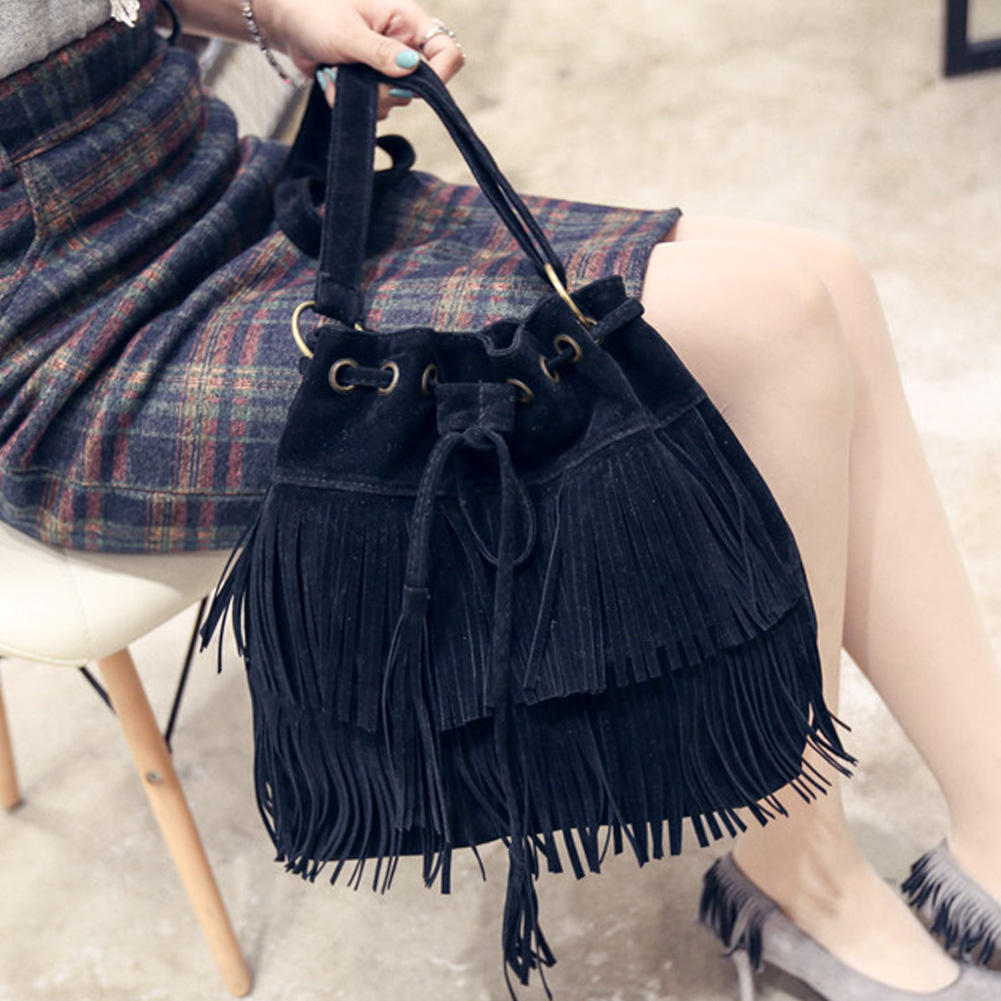 bag women 2020 Fashion Solid Color Women Fringe Drawstring Suede Crossbody Shoulder Bucket Bag bags for women 2020 сумка женск