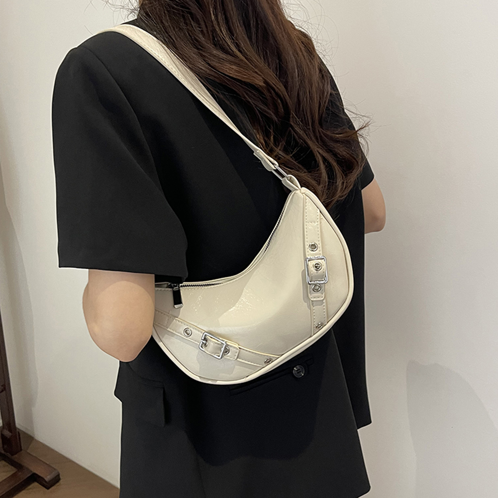 Women PU Underarm Bag Vintage Shoulder Bag Large Capacity Y2K Tote Handbag Solid Color Adjustable Strap for Party Vacation