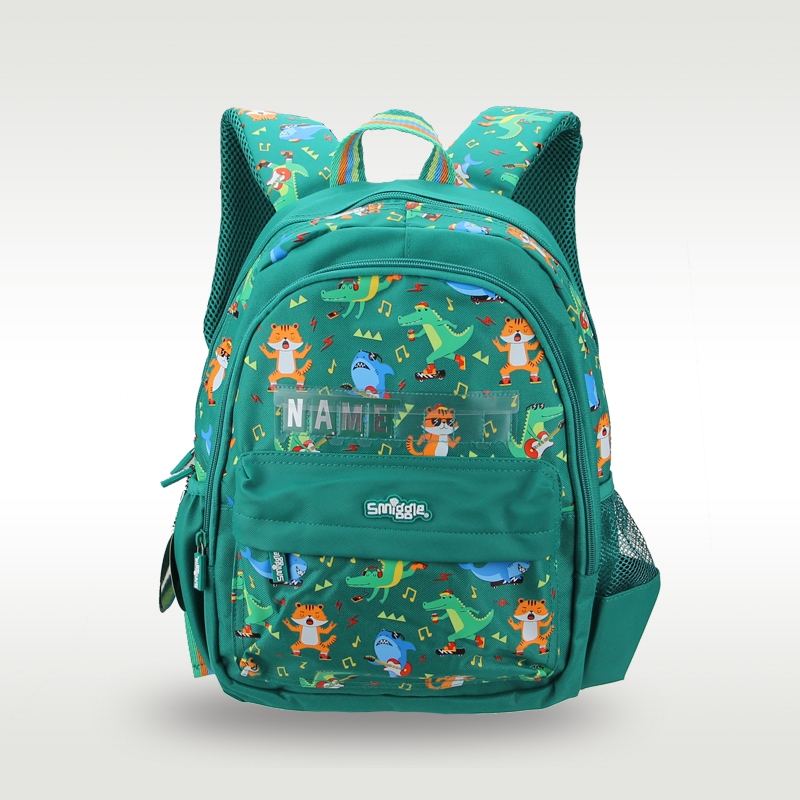Australia Smiggle Original Children's Schoolbag Boy Backpack Green Tiger Name Card School Supplies 4-7 Years Old 14 Inches