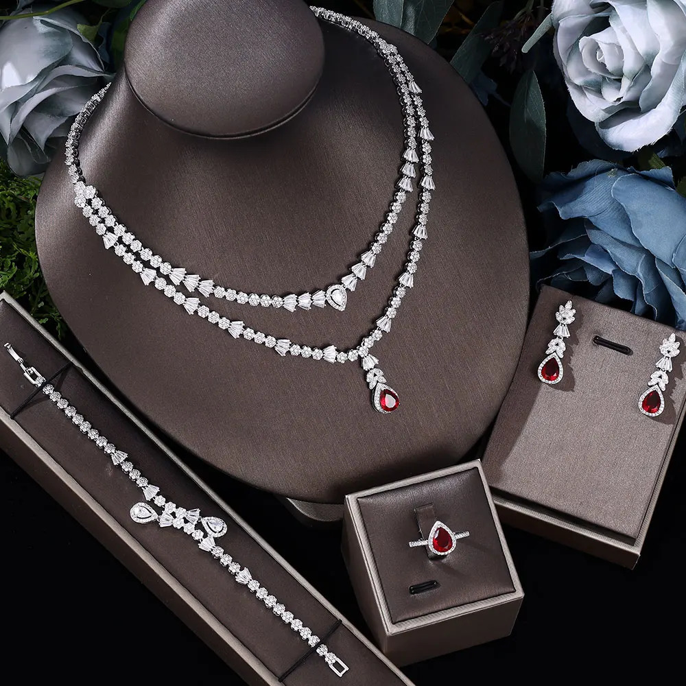 exotic wedding jewelry set with sparkling zirconia necklace and earring party accessories 241106