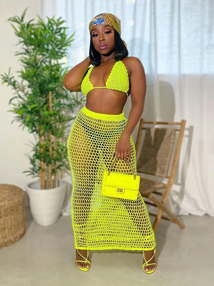 Townlike Hollow Out Bandage Sexy Two Piece Set Spaghetti Strap Top And Long Skirt Beach Summer 2 Women Outfits 240401