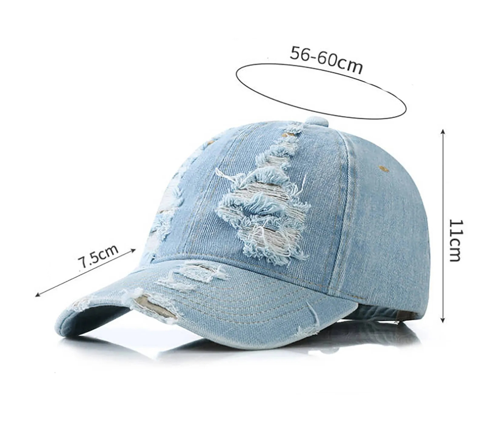 Baseball cap retro unisex sports casual sun denim fashion Dilapidated hip-hop mens denim hat Casquette 241107