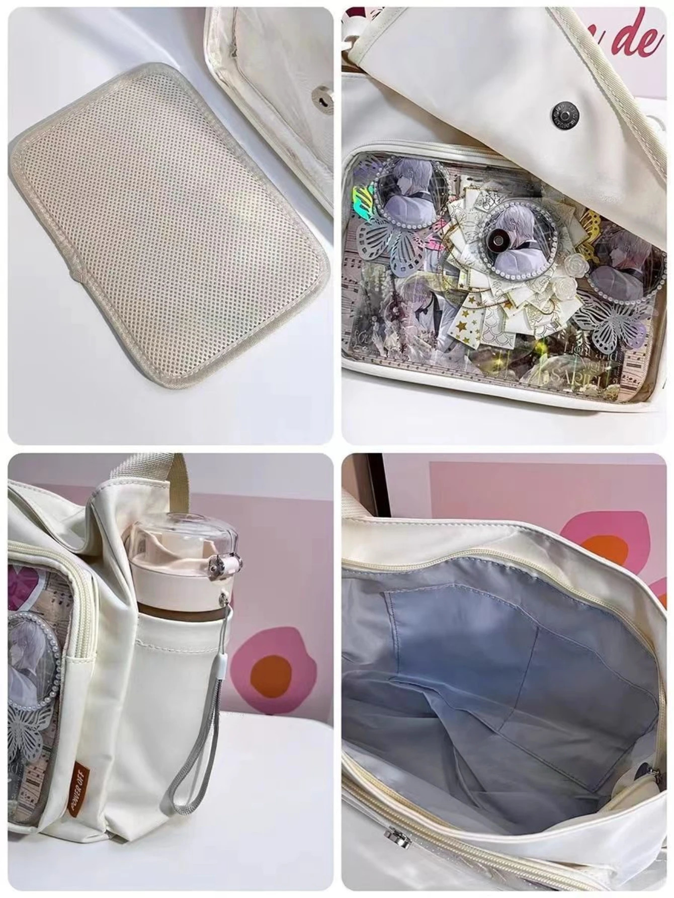 Y2K Japanese Harajuku Youth School Bag 2024 Transparent Itabag Cross Body Bag DIY Badge Display Board Ita Bag 241106
