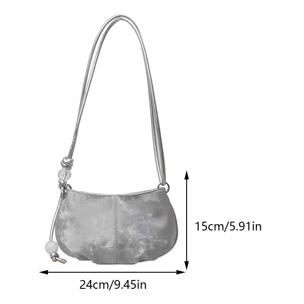 Women Casual Clutch Handbag Large Capacity PU Underarm Bag Stylish Armpit Bag Zipper Closure with Pearl for Party Vacation