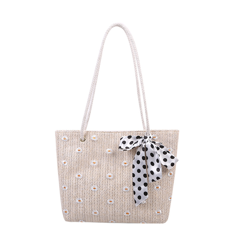 New Style Straw Braided Silk Scarf One-shoulder Handbag Ladies Large-capacity Fashion Simple Handbags Summer Travel Beach Bag