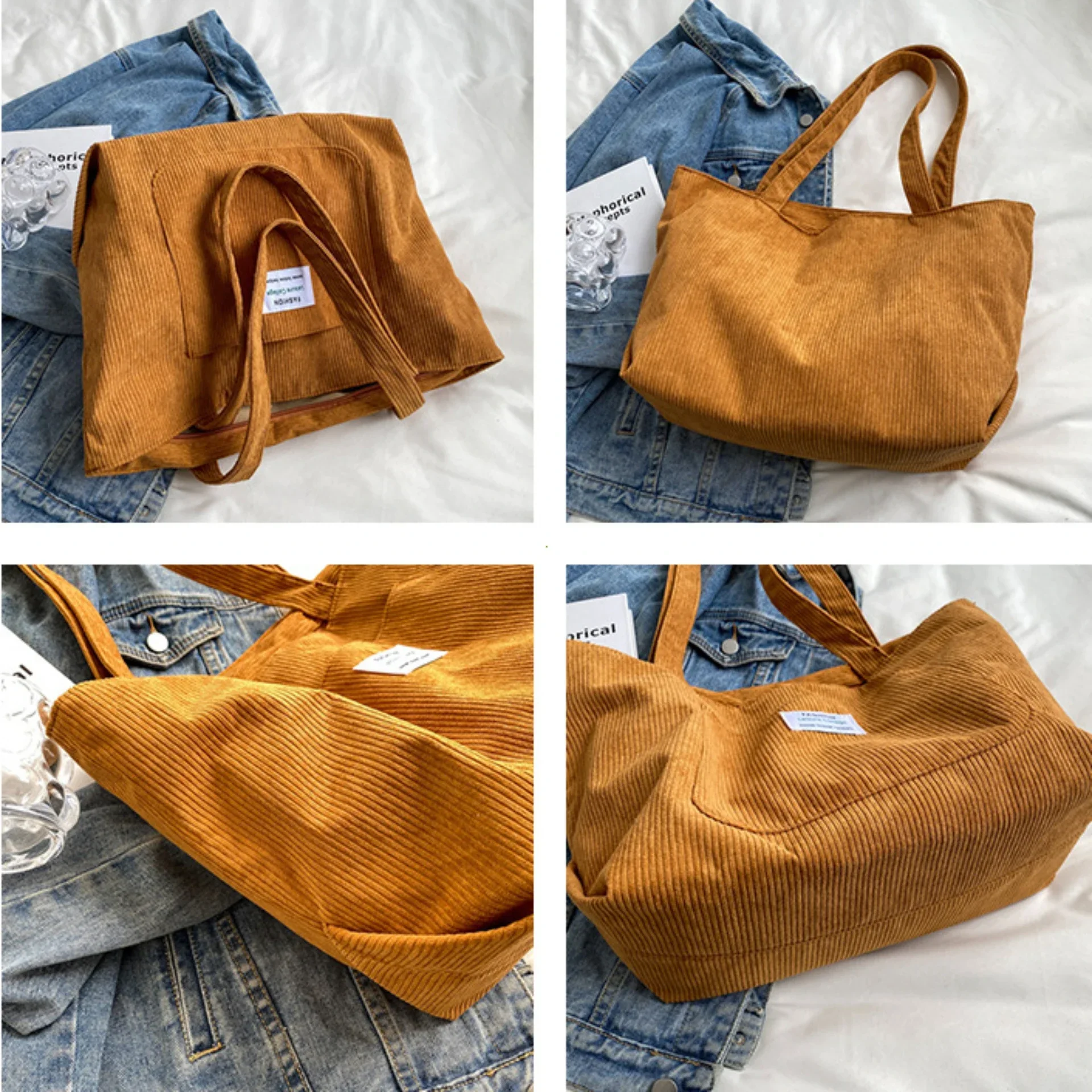 Leisure Corduroy Totes Bag Women's Large Capacity Shoulder Bag Fashion Vintage Solid Color Handbags Large Capacity Shopper Bag