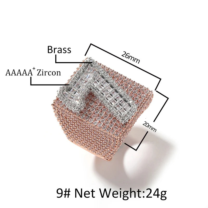 Customized 1 letter or number ring 5CZ sparkling stone ice out square finger ring for mens hip-hop rap artist jewelry 241106