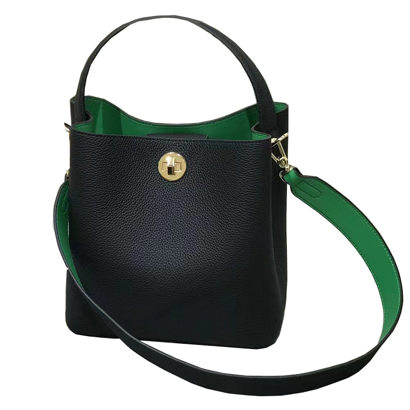 Women's Top Layer Cowhide Shoulder Bag Lady Leather Large Capacity Bucket Bag Female Luxury Crossbody Underarm Bag